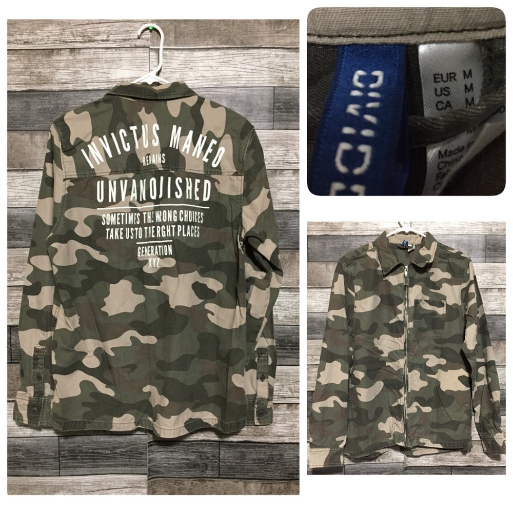 H&M Divided Camo Full Zip Lightweight Shirt Jacket Shacket Men’s M Green
